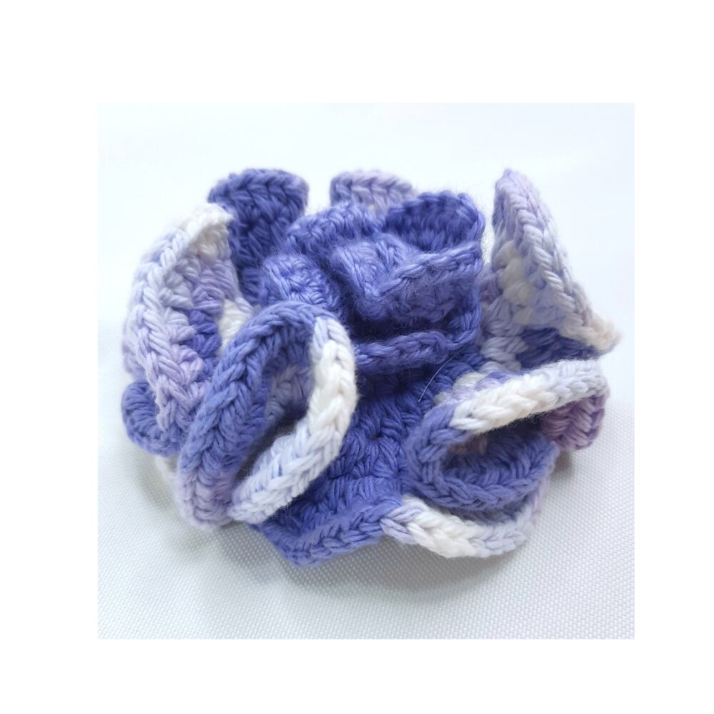 Layered Crochet Flower Brooch Handmade 3D Ruffles Colorful Purples Cream Pin NEW